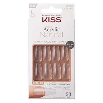 Kiss Salon Acrylic Natural 28 Count Nails Clear Long Length (Pack of 2)