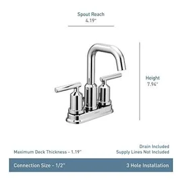 Moen Gibson Chrome Two-Handle Centerset High Arc Modern Bathroom Faucet with Drain Assembly, 6150