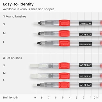 Arteza Water Brush Pen Set of 6 for Watercolor Painting