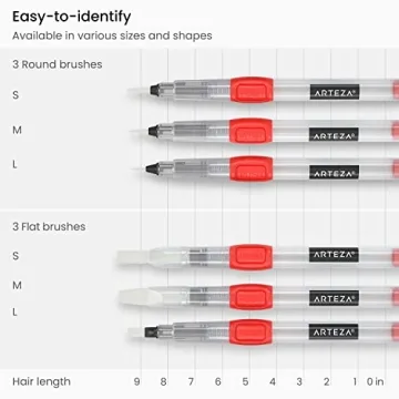 Arteza Water Brush Pen Set of 6 for Watercolor Painting