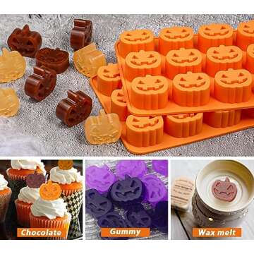 Kamehame Halloween Pumpkin Chocolate Mold, 2 Pcs Pumpkin Candy Silicone Molds for Cake Decoration, C...