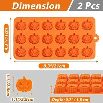 Kamehame Halloween Pumpkin Chocolate Mold, 2 Pcs Pumpkin Candy Silicone Molds for Cake Decoration, Cupcakes, Jelly, Cookies, Orange