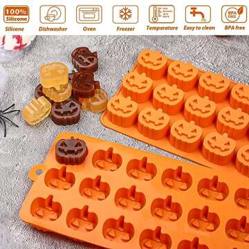 Kamehame Halloween Pumpkin Chocolate Mold, 2 Pcs Pumpkin Candy Silicone Molds for Cake Decoration, Cupcakes, Jelly, Cookies, Orange
