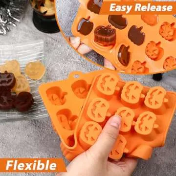 Kamehame Halloween Pumpkin Chocolate Mold, 2 Pcs Pumpkin Candy Silicone Molds for Cake Decoration, Cupcakes, Jelly, Cookies, Orange