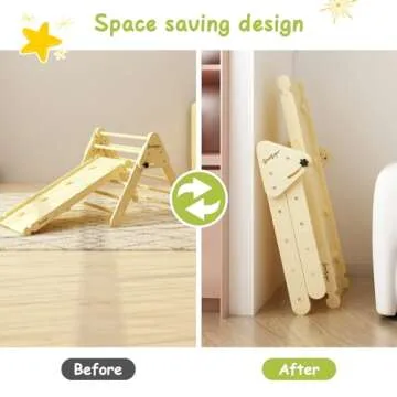 BanaSuper Foldable Pikler Triangle Climber with Ramp 2-in-1 Wooden Climbing Triangle Set with Ladder & Slide Montessori Climbing Toys for Toddler Kids Indoor Playground Play Gym Gift for Boys Girls
