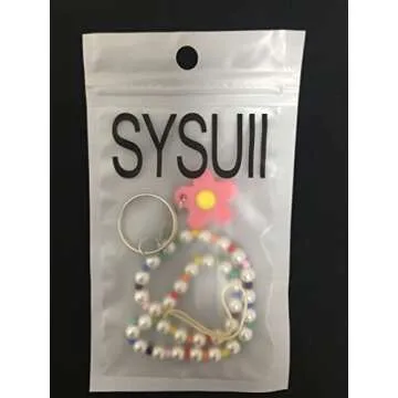 SYSUII Beaded Phone Lanyard Wrist Strap for Women Girls, Smiley Face Rainbow Beaded Phone Charm Decoration Chain Hand Wrist Lanyard Anti-Lost Phone String for iPhone 12 Samsung Camera Key