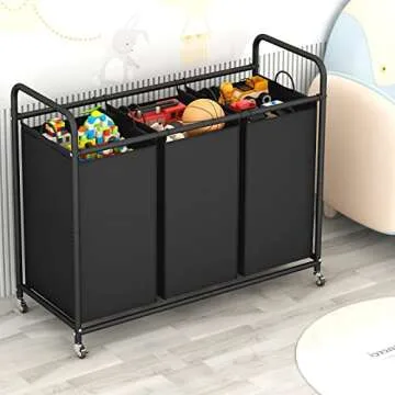 LINZINAR 3-Bag Laundry Sorter Cart with Lockable Wheels