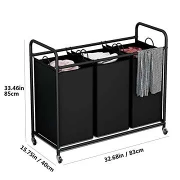 LINZINAR 3-Bag Laundry Sorter Cart with Lockable Wheels