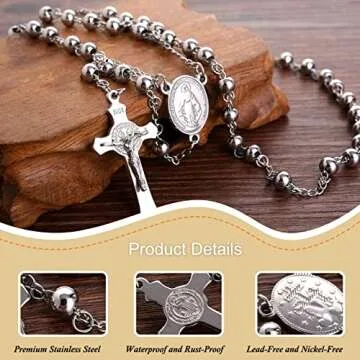 30" Stainless Steel Rosary Necklace for All Occasions