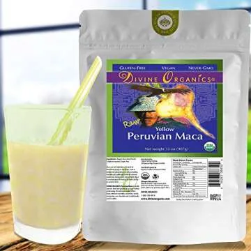 Divine Organics 2 Lb / 32 Ounce - Raw Peruvian Maca Powder - Certified Organic - Vegan, Antioxidant, Gluten Free - Mix in Coffee, Chocolate, Smoothies, Cereals - Yellow Peruvian Maca Root