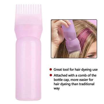 Oil Applicator Bottle for Hair, Root Comb Applicator Bottle 3 Colors Hair Dyeing Bottle Brush Shampoo Hair Color Oil Comb Applicator Tool Dye and scalp treament Tool(Pink)