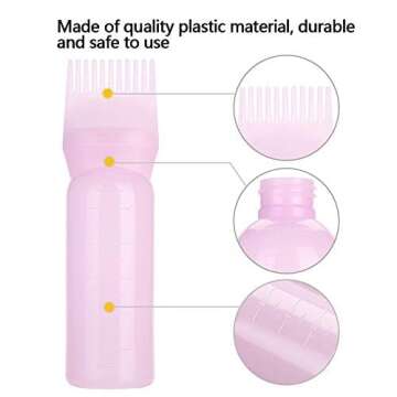 Oil Applicator Bottle for Hair, Root Comb Applicator Bottle 3 Colors Hair Dyeing Bottle Brush Shampoo Hair Color Oil Comb Applicator Tool Dye and scalp treament Tool(Pink)