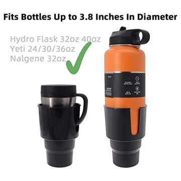 iSaddle Large Car Cup Holder Adapter Compatible with Hydro Flask 32oz 40oz 50/50 Flask, Yeti 24/30/36oz, Nalgene 32oz Coffee Mugs - Car Interior Accessory Big Bottles Car Cup Holder (Up to 3.8 Inches)