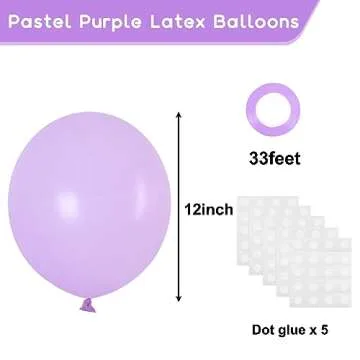 RUBFAC 120pcs Pastel Purple Balloons 12 Inches Latex Balloons, Matte Light Purple Balloons for Birth...