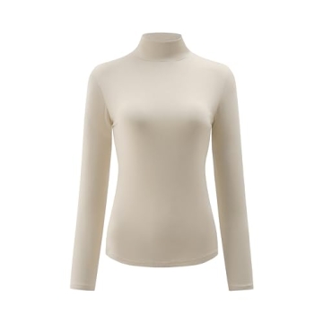 Kindcall Women’s Slim Fitted Mock Turtleneck Tops Long Sleeve Lightweight Base Layer Shirts (Beige...