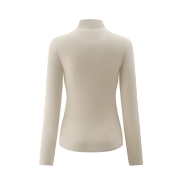 Kindcall Women’s Slim Fitted Mock Turtleneck Tops Long Sleeve Lightweight Base Layer Shirts (Beige1, Small)
