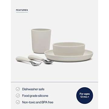 Lalo Big Bites Kids Dinnerware Starter Set - Dishwasher Safe, BPA Free, Kids Tableware Set - Includes Stackable Bowl, Plate, Utensils & Cup - 5 Pieces - Oatmeal