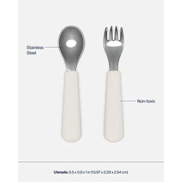 Lalo Big Bites Kids Dinnerware Starter Set - Dishwasher Safe, BPA Free, Kids Tableware Set - Includes Stackable Bowl, Plate, Utensils & Cup - 5 Pieces - Oatmeal