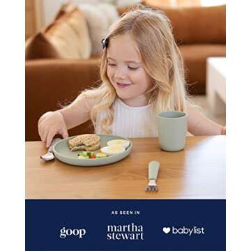 Lalo Big Bites Kids Dinnerware Starter Set - Dishwasher Safe, BPA Free, Kids Tableware Set - Includes Stackable Bowl, Plate, Utensils & Cup - 5 Pieces - Oatmeal