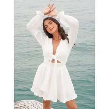 AlvaQ Women's Floral V-Neck A-Line Mini Dress for Spring