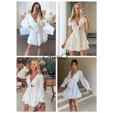 AlvaQ Women's Floral V-Neck A-Line Mini Dress for Spring