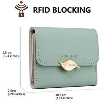 Roulens Small Wallet for Women RFID Blocking PU Leather Leaf Pendant Card Holder Organizer Zipper Co...