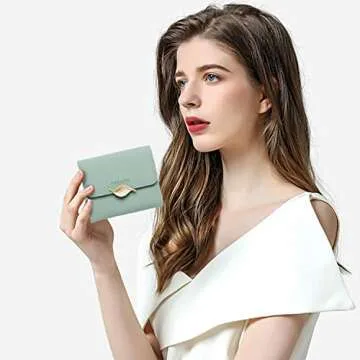 Roulens Small Wallet for Women RFID Blocking PU Leather Leaf Pendant Card Holder Organizer Zipper Coin Purse