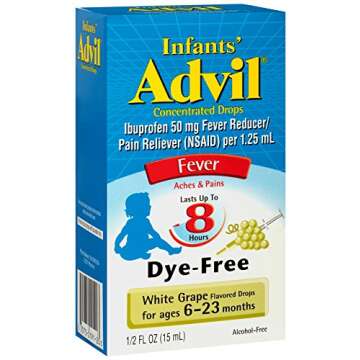Advil Concentrated Drops Fever Reducer/Pain Reliever In Dye-Free White Grape Flavor, Multicolor, 0.5...