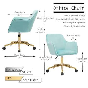 Goujxcy Home Office Chair, Modern Mid-Back Tufted Velvet Fabric Computer Desk Chair Swivel Adjustabl...