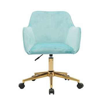 Goujxcy Home Office Chair, Modern Mid-Back Tufted Velvet Fabric Computer Desk Chair Swivel Adjustable Accent Home Office Task Chair Executive Chair with Soft Seat (Light Blue)