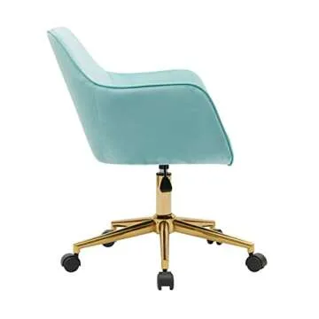 Goujxcy Home Office Chair, Modern Mid-Back Tufted Velvet Fabric Computer Desk Chair Swivel Adjustable Accent Home Office Task Chair Executive Chair with Soft Seat (Light Blue)