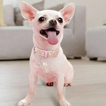 PetsHome Bling Rhinestone Cat and Dog Collar Adjustable Medium Pink
