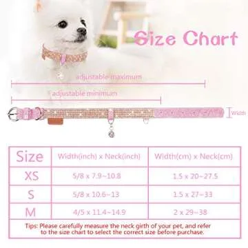 PetsHome Bling Rhinestone Cat and Dog Collar Adjustable Medium Pink