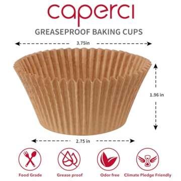 Caperci Natural Jumbo Cupcake Liners Large Baking Cups, Odorless, Food Safe Grease-Proof Papers (150-Count)