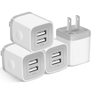 Dual Port USB Wall Charger 4-Pack for iPhone Android