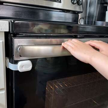 Vmaisi Baby Proofing Cabinet Locks - Childproofing Adjustable Multi Use Straps Latches for Drawers, Fridge, Dishwasher, Toilet Seat, Cupboard, Closet, Oven,Trash Can, Adhesive No Drilling (White) (4)