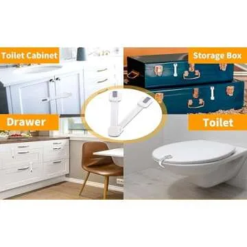 Vmaisi Baby Proofing Cabinet Locks - Childproofing Adjustable Multi Use Straps Latches for Drawers, Fridge, Dishwasher, Toilet Seat, Cupboard, Closet, Oven,Trash Can, Adhesive No Drilling (White) (4)