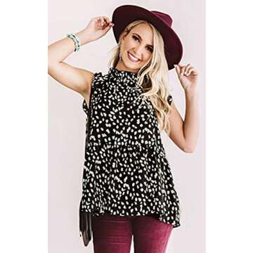 Angashion Women's Tops Casual Floral Print Cap Sleeve Ruffle Neck Loose Babydoll Shirt Blouse Tunic Top Black XL