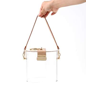 Acrylic Clear Travel Make-up Organizer Box Multifunction Dust Water Proof Cosmetics Storage Women, with Portable Shoulder Strap(bucket bag)