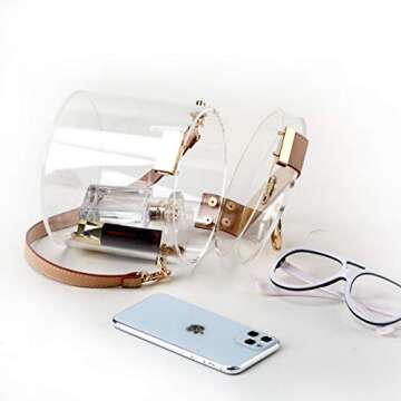 Acrylic Clear Travel Make-up Organizer Box Multifunction Dust Water Proof Cosmetics Storage Women, with Portable Shoulder Strap(bucket bag)