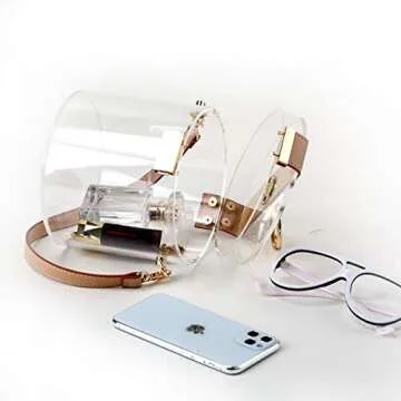 Acrylic Clear Travel Make-up Organizer Box Multifunction Dust Water Proof Cosmetics Storage Women, with Portable Shoulder Strap(bucket bag)