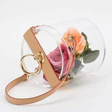 Acrylic Clear Travel Make-up Organizer Box Multifunction Dust Water Proof Cosmetics Storage Women, with Portable Shoulder Strap(bucket bag)