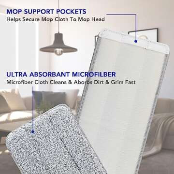 Microfiber Mop Cleaning Pads Flat: 6 Packs 13" X 4.9" Washable Pads for Floor Cleaning Compatible with Tethys & Most 13 Inch Flat Mop - Pads Replacement for Flat Mop or Mop Bucket Set