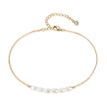 Stylish WEARON Gold Pearl Anklet for Women Adjustable