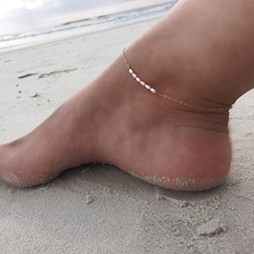Stylish WEARON Gold Pearl Anklet for Women Adjustable