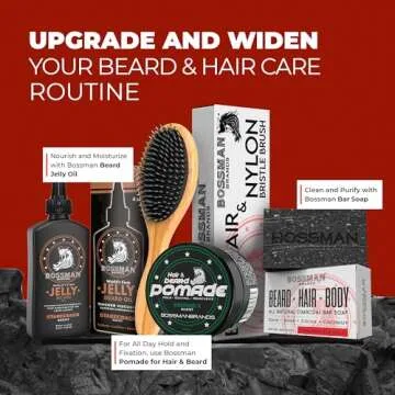 Bossman Men's Boar and Nylon Bristle Hair and Beard Brush - Detangling & Straightening Wooden Oval Wet Brush - Ergonomic Bamboo Design