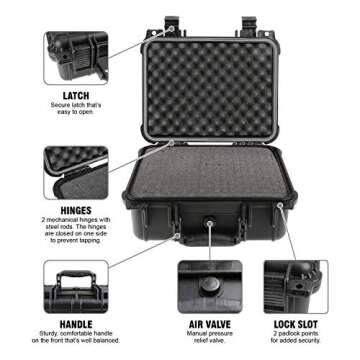 Olympia 13.47" Waterproof Hard Case with DIY Customizable Foam, Fit use of Gear, Equiment, Camera and so on