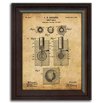 Personal-Prints | Golf Vintage Style US Patent Prints Wall Art | Framed Behind Acrylic Golfer Décor Featuring a Golf Club, Golf Tee, Golf Bag and Golf Ball (4 set (Ball Tee Club Bag))