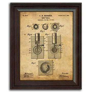 Personal-Prints | Golf Vintage Style US Patent Prints Wall Art | Framed Behind Acrylic Golfer Décor Featuring a Golf Club, Golf Tee, Golf Bag and Golf Ball (4 set (Ball Tee Club Bag))