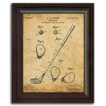 Personal-Prints | Golf Vintage Style US Patent Prints Wall Art | Framed Behind Acrylic Golfer Décor Featuring a Golf Club, Golf Tee, Golf Bag and Golf Ball (4 set (Ball Tee Club Bag))